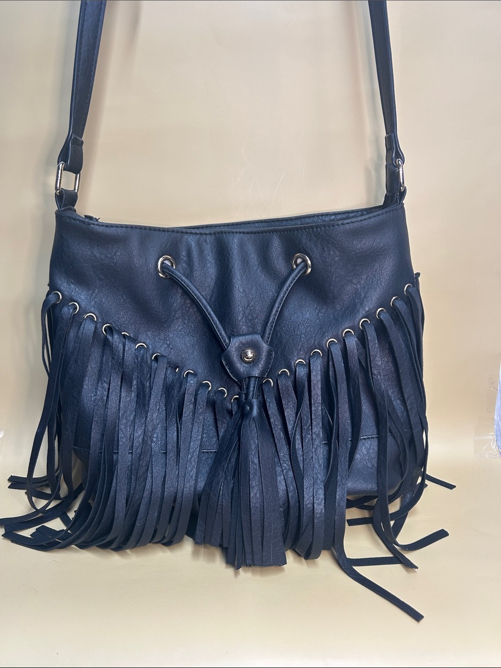 Fringe Crossbody Shoulder Bag - Black